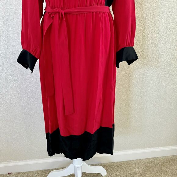 Vintage Horchow Sz 12 Dress 100% Silk Red With Black Accents Drop Waist Sh Pads - Picture 3 of 16
